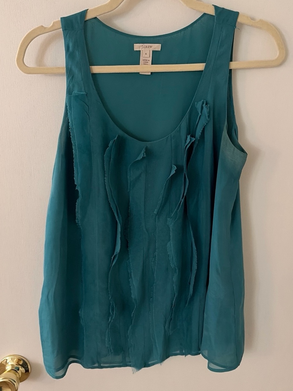 J. Crew Teal Sleeveless Ruffle-Front Blouse